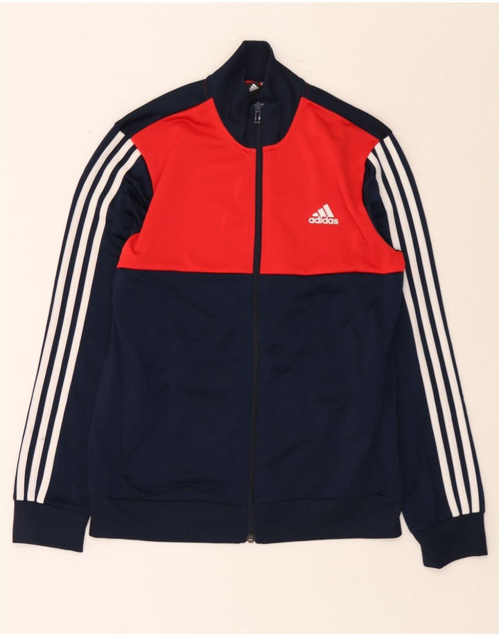 ADIDAS Boys Tracksuit Top Jacket 13-14 Years Navy Blue Colourblock Vintage Adidas and Second-Hand Adidas from Messina Hembry 