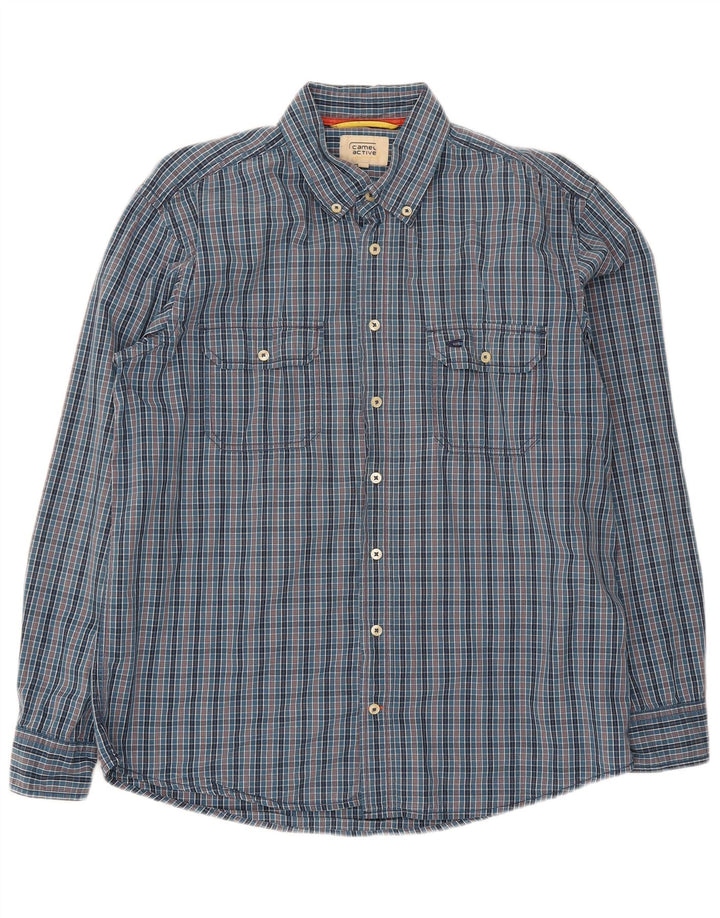 Camel Active Mens Shirt Large Navy Blue Gingham Cotton