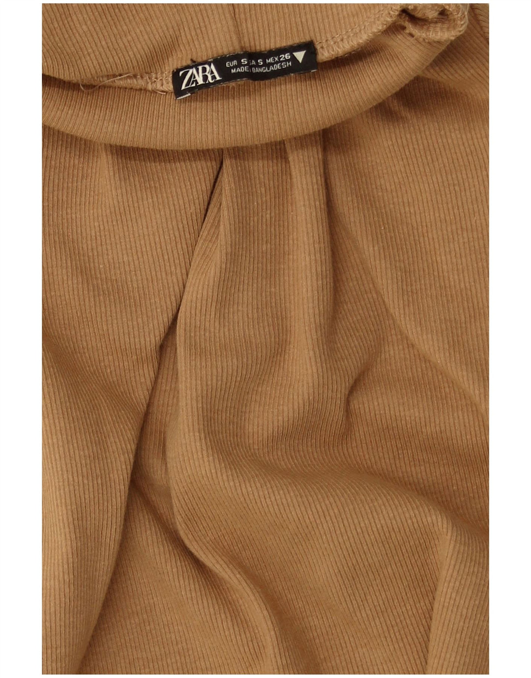 Zara Womens Roll Neck Crop Top UK 8 Small Brown Cotton