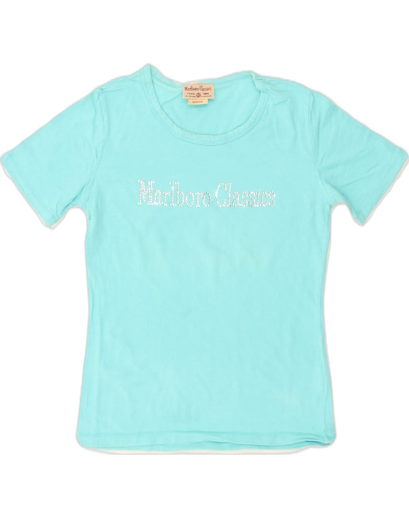 MARLBORO CLASSICS Womens Graphic T-Shirt Top UK 12 Medium Blue Cotton | Vintage Marlboro Classics | Thrift | Second-Hand Marlboro Classics | Used Clothing | Messina Hembry 