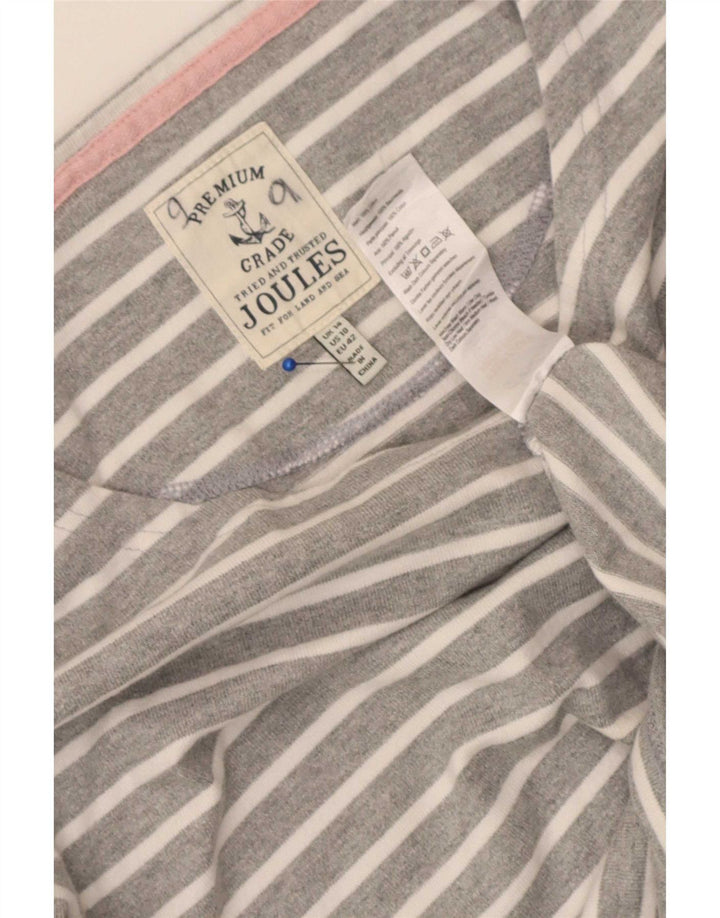 Joules Womens Top Long Sleeve UK 14 Large Grey Striped Cotton