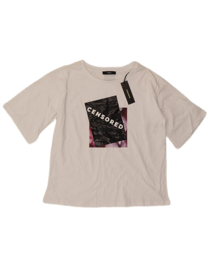 Diesel Womens Oversized Graphic T-Shirt Top UK 10 Small White Cotton