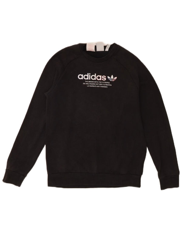 Adidas Boys Graphic Sweatshirt Jumper 13-14 Years Black Cotton