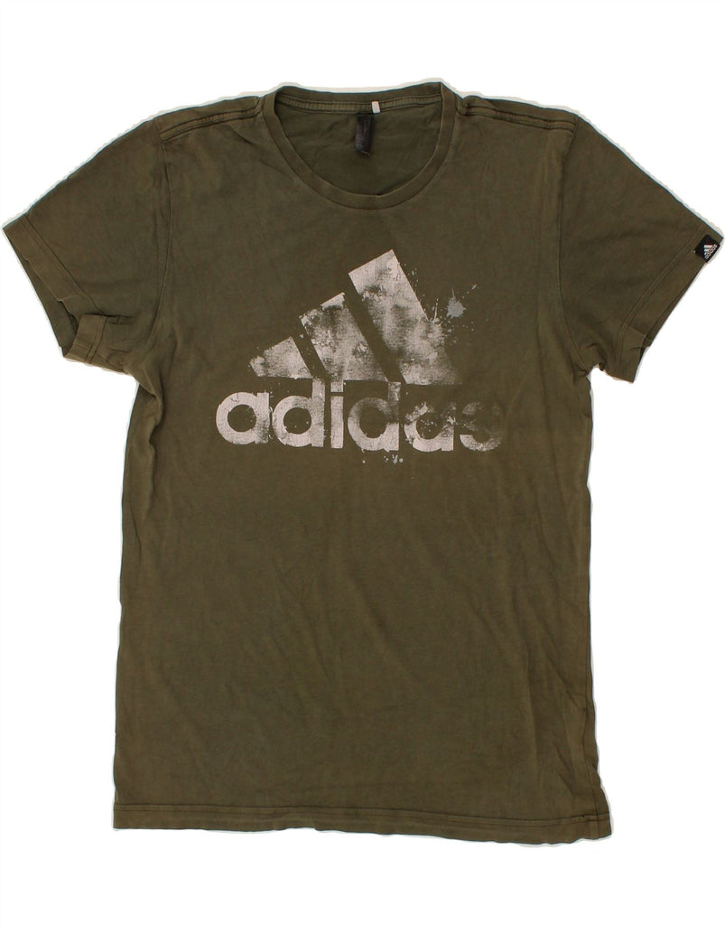 ADIDAS Mens Graphic T-Shirt Top Small Khaki Cotton Vintage Adidas and Second-Hand Adidas from Messina Hembry 