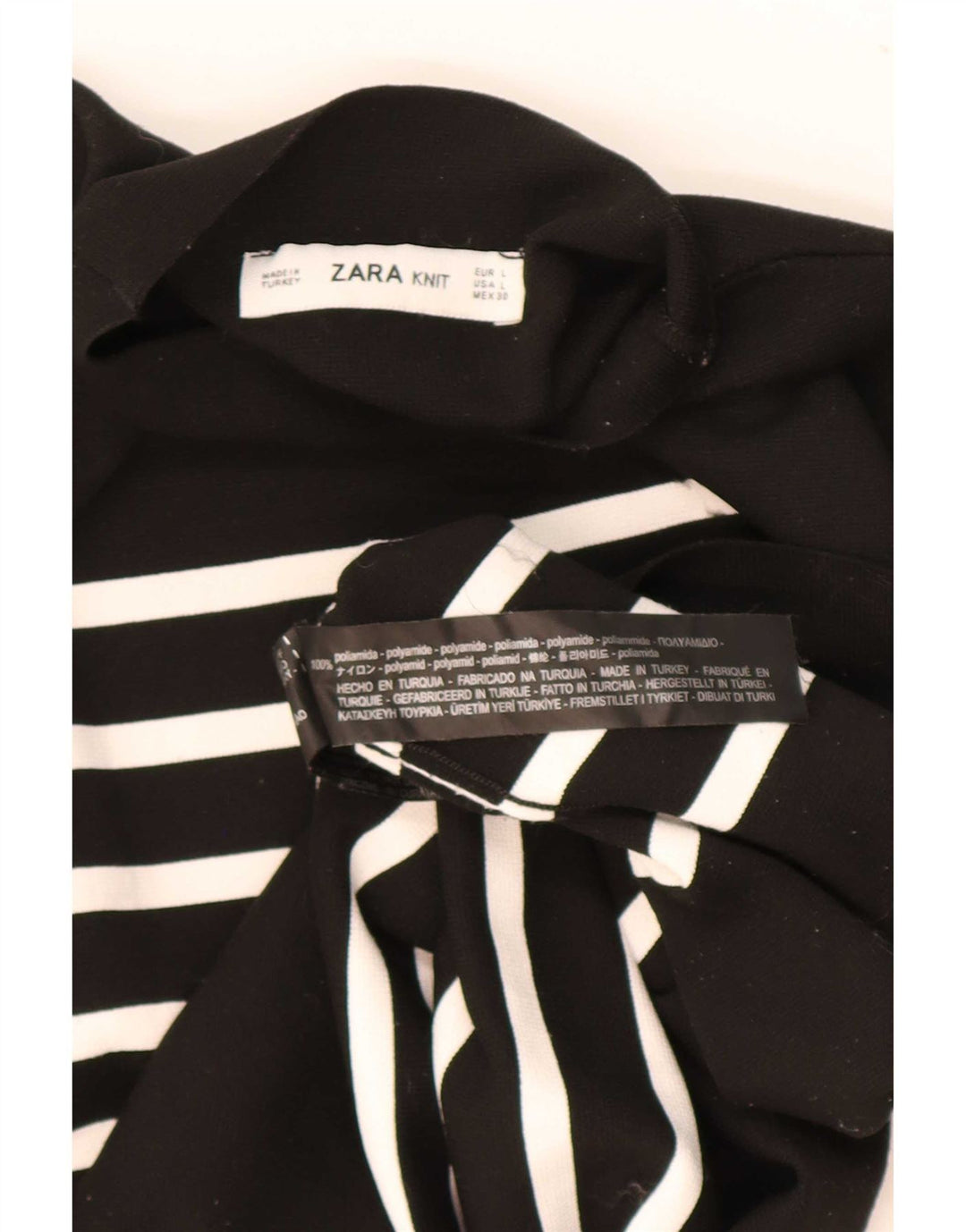 Zara Womens Top Long Sleeve UK 14 Large Black Striped Polyamide