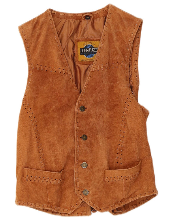 John F Gee Mens Suede Waistcoat XS Brown Leather