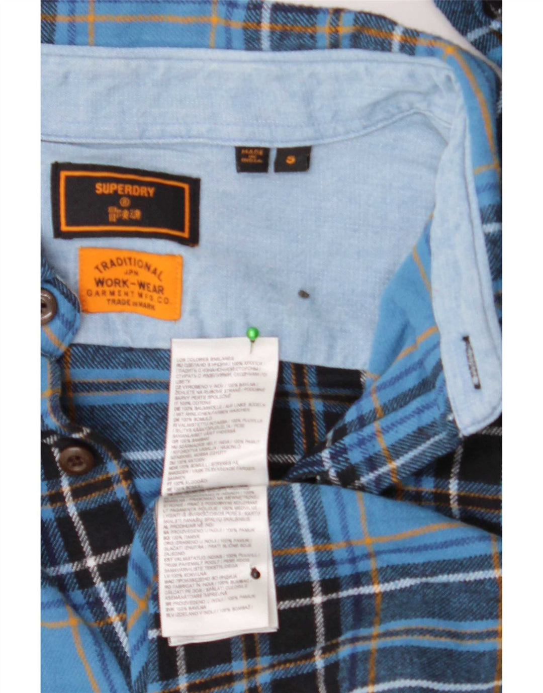 Superdry Mens Flannel Shirt Small Blue Plaid Cotton
