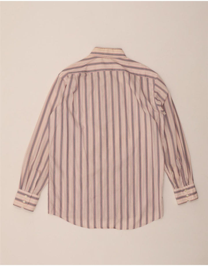 LACOSTE Mens Shirt Size 41 Large Pink Striped Cotton