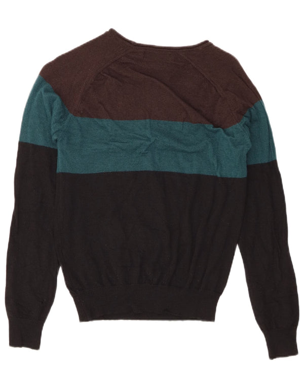 Zara Mens Boat Neck Jumper Sweater Medium Multicoloured Colourblock Wool