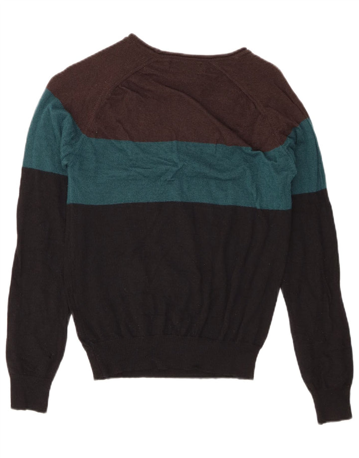 Zara Mens Boat Neck Jumper Sweater Medium Multicoloured Colourblock Wool