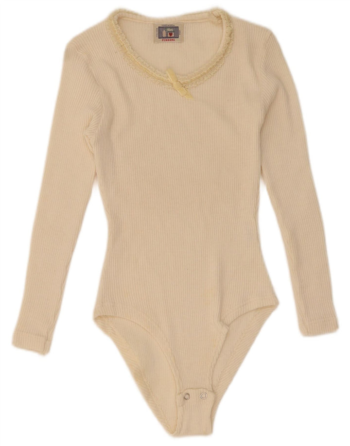 Compagnie Womens Long Sleeve Bodysuit UK 12 Medium Off White