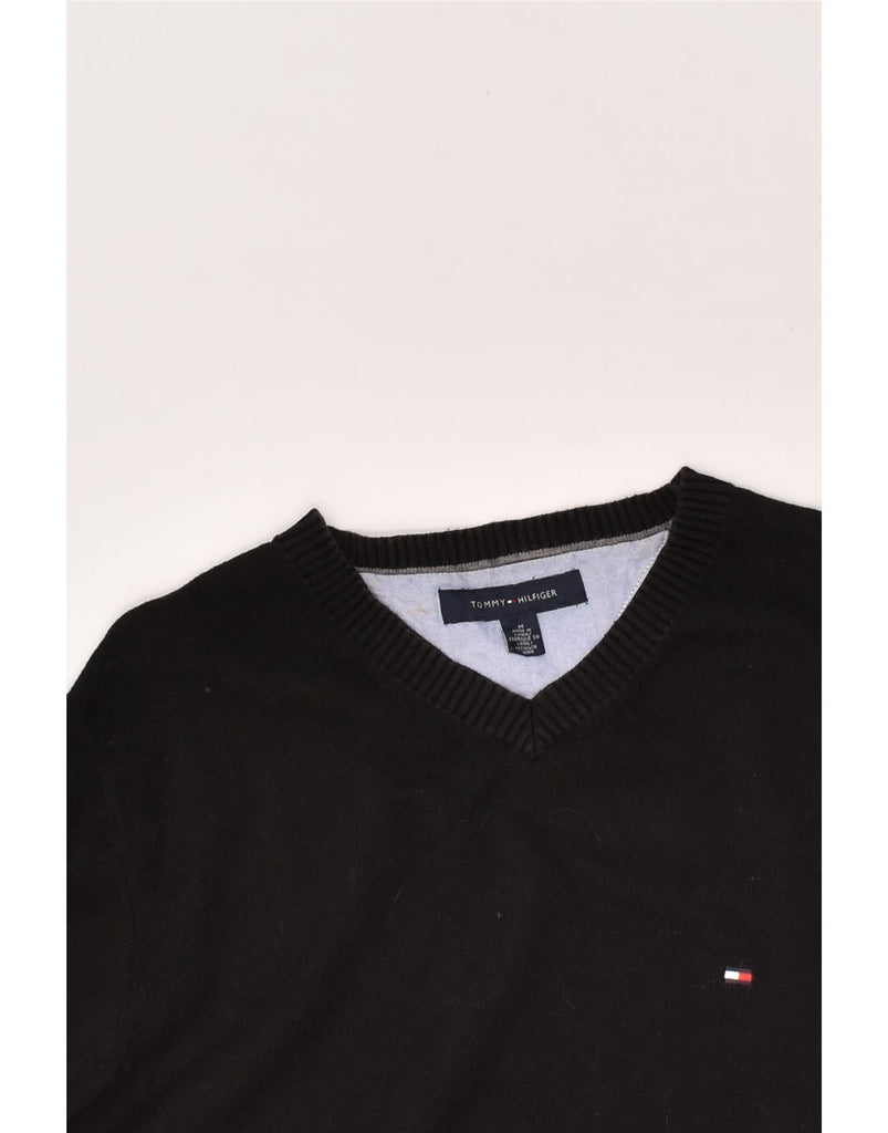 TOMMY HILFIGER Mens V-Neck Jumper Sweater Medium Black Cotton | Vintage Tommy Hilfiger | Thrift | Second-Hand Tommy Hilfiger | Used Clothing | Messina Hembry 