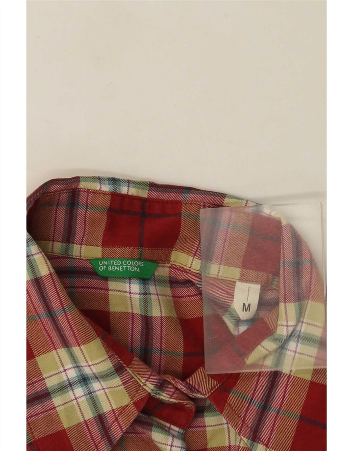 Benetton Womens Military Flannel Shirt UK 12 Medium Red Check