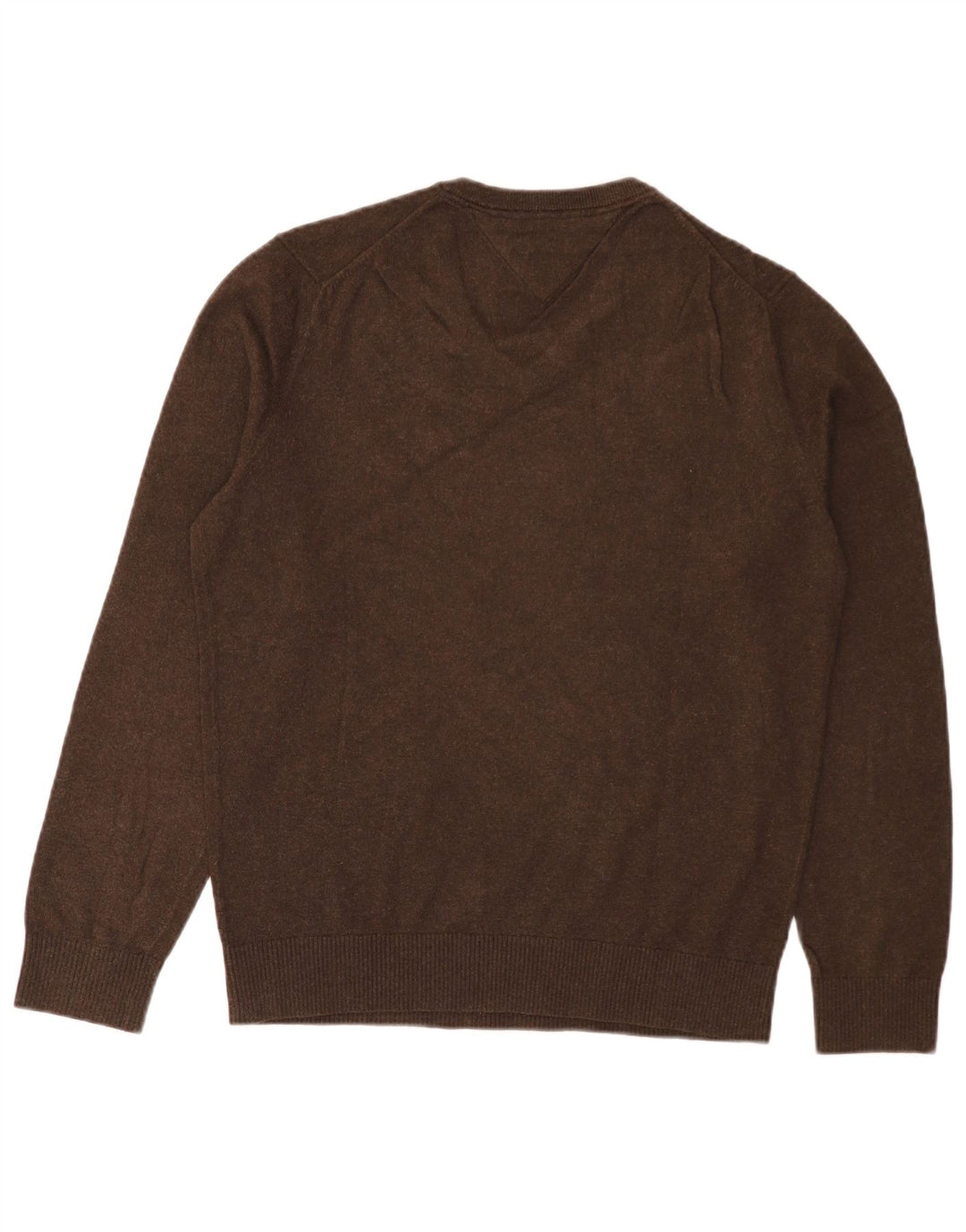 Tommy Hilfiger Mens V-Neck Jumper Sweater Medium Brown Cotton