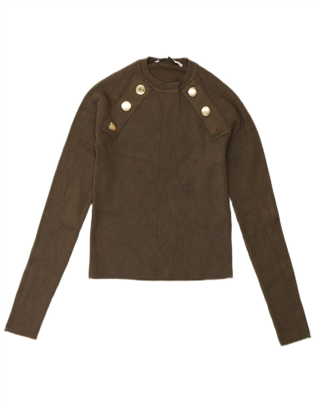 Zara Womens Crop Top Long Sleeve UK 8 Small Green Viscose