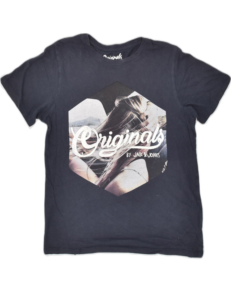 JACK & JONES Mens Originals Graphic T-Shirt Top Small Navy Blue Cotton | Vintage Jack & Jones | Thrift | Second-Hand Jack & Jones | Used Clothing | Messina Hembry 