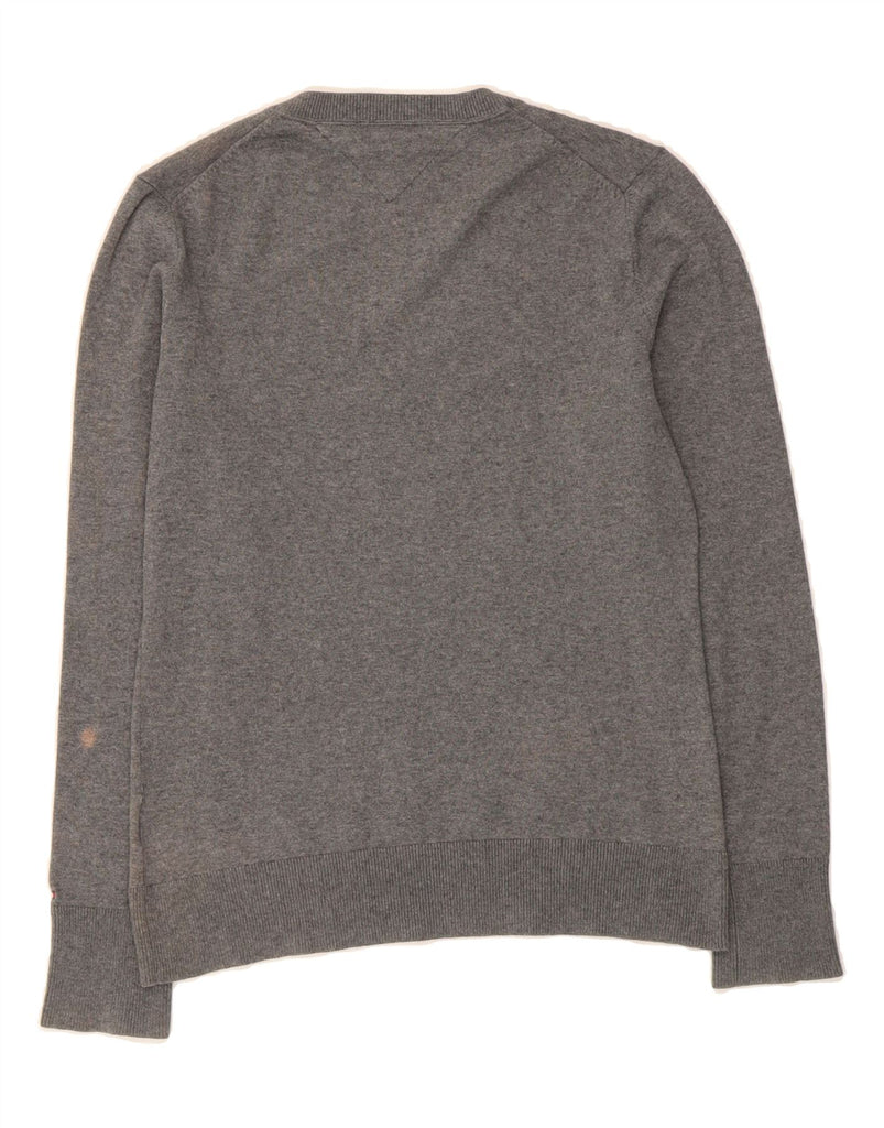 TOMMY HILFIGER Womens V-Neck Jumper Sweater UK 14 Large Grey Cotton Vintage Tommy Hilfiger and Second-Hand Tommy Hilfiger from Messina Hembry 