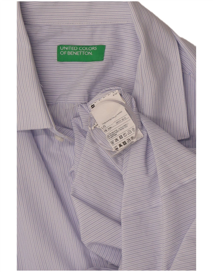 Benetton Mens Shirt Large Blue Pinstripe Viscose