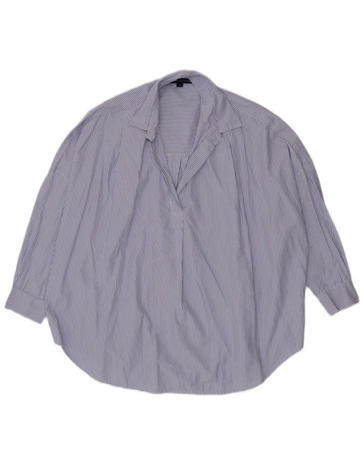 French Connection Womens Pullover Shirt UK 14 Medium Blue Pinstripe