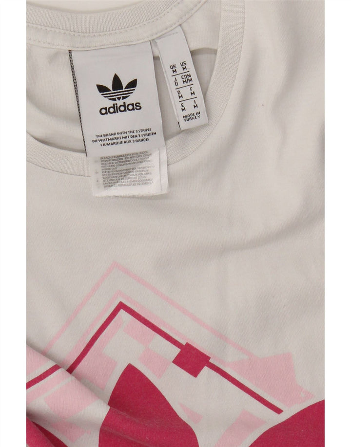 Adidas Womens Graphic T-Shirt Top UK 14 Medium White Cotton