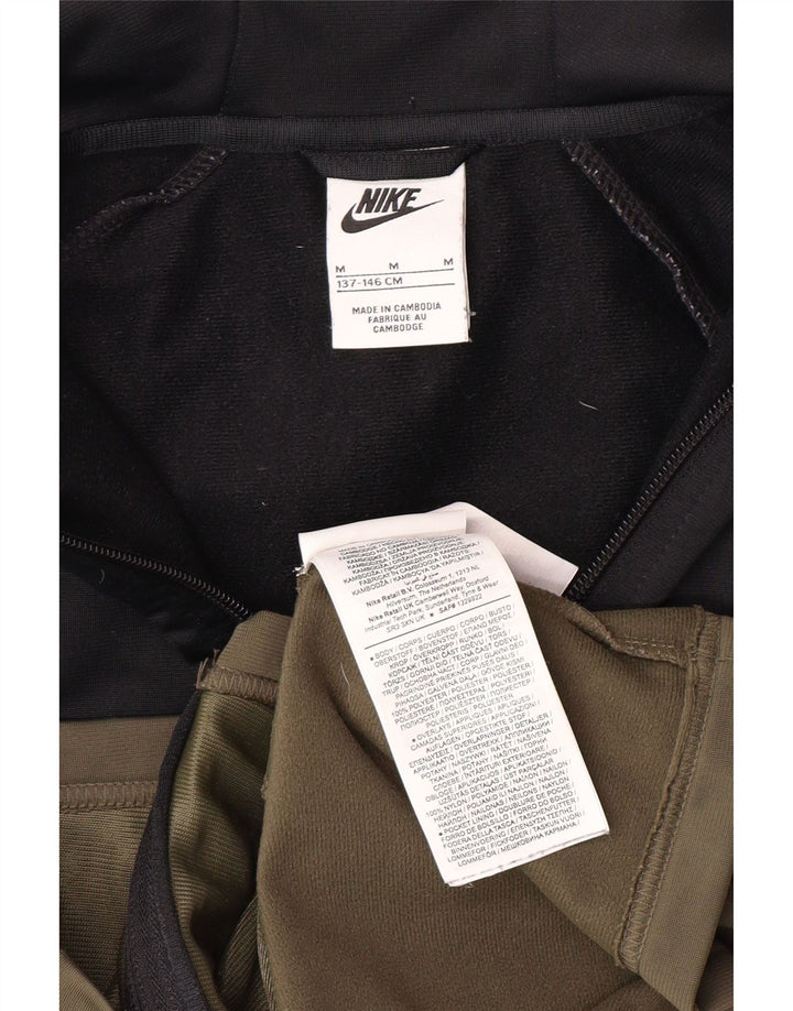 NIKE Girls Zip Hoodie Sweater 10-11 Years Medium Khaki Colourblock