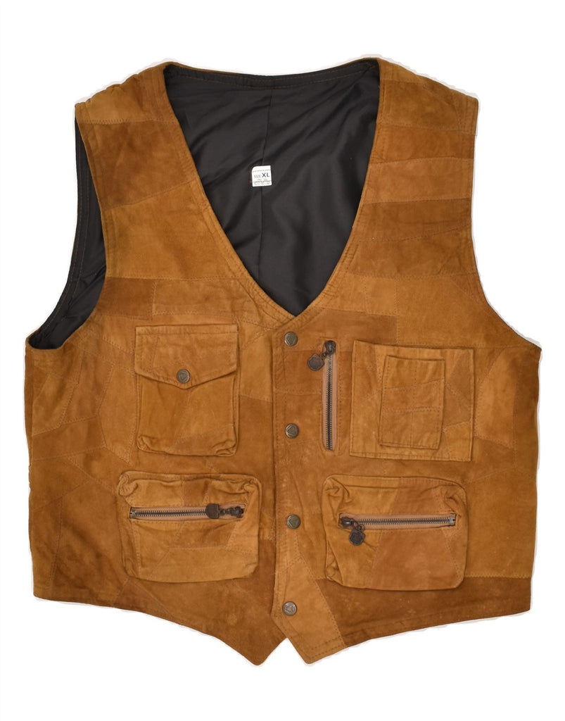 VINTAGE Mens Leather Waistcoat XL Brown | Vintage Vintage | Thrift | Second-Hand Vintage | Used Clothing | Messina Hembry 