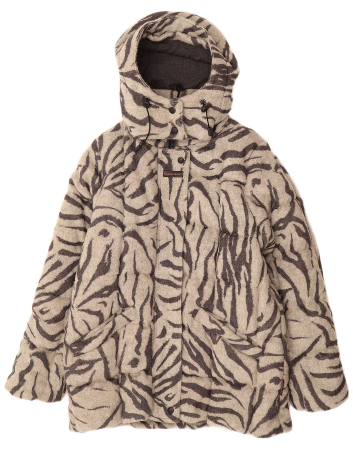 Luhta Womens Hooded Padded Coat UK 12 Medium  Grey Animal Print Wool