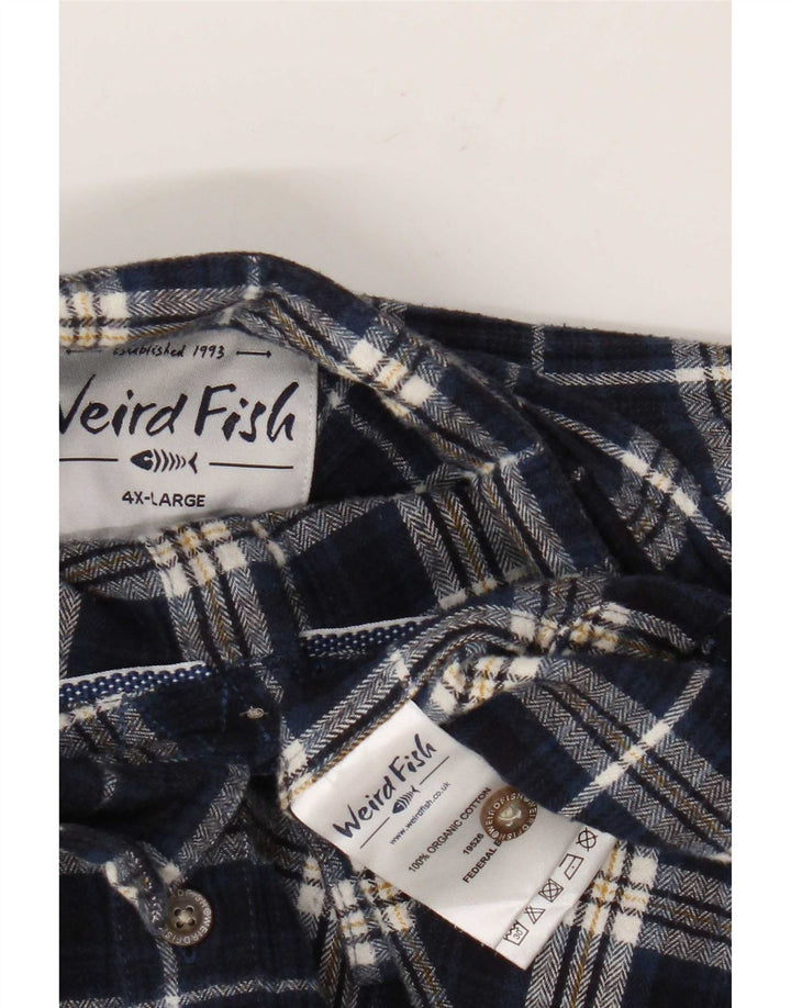 Weird Fish Mens Flannel Shirt 4XL Navy Blue Check Cotton