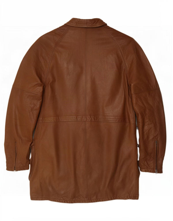Vintage Womens Leather Coat IT 50 XL Brown