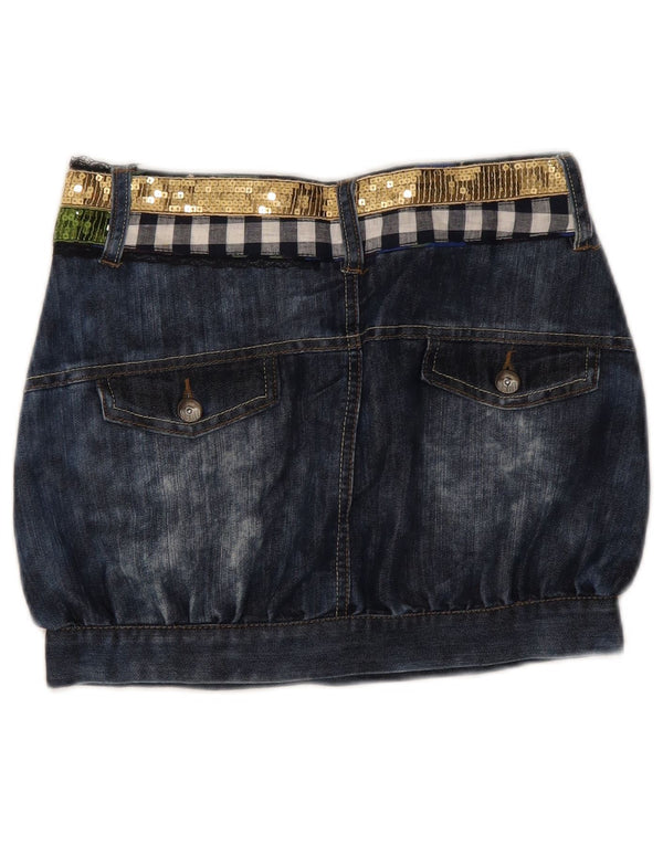Desigual Girls Mini Denim Skirt 11-12 Years W26 Navy Blue Colourblock