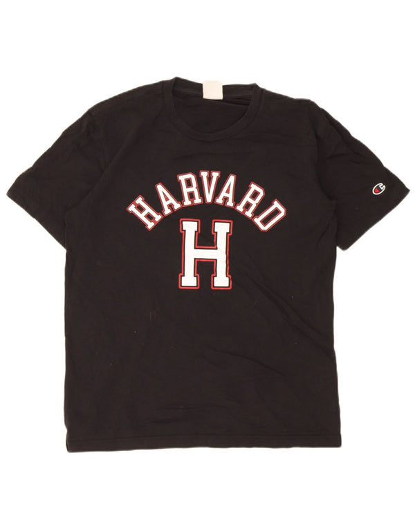 Champion Mens Harvard Graphic T-Shirt Top Medium Black Cotton