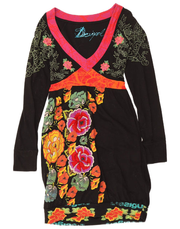 Desigual Womens Graphic Long Sleeve Sheath Dress UK 12 Medium Black Floral
