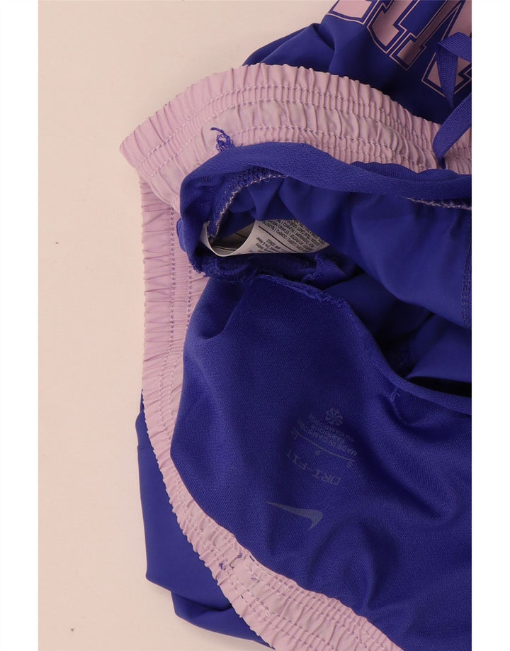 NIKE Womens Dri Fit Graphic Sport Shorts UK 10 Small  Blue Polyester