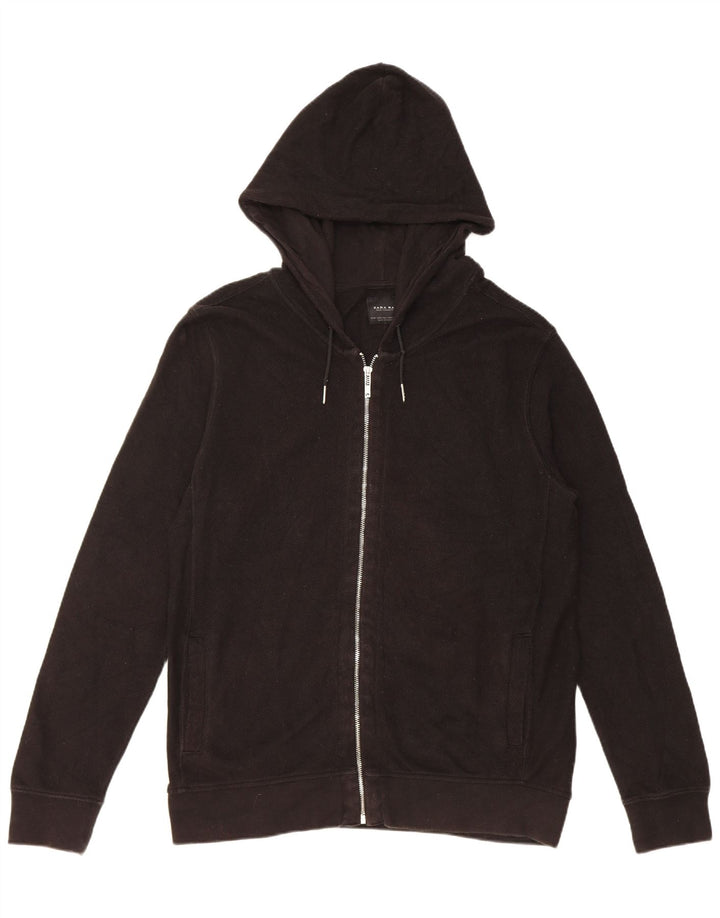 Zara Mens Zip Hoodie Sweater 2XL Black Cotton