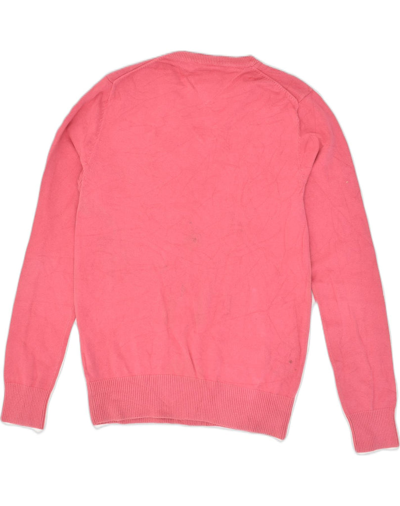 TOMMY HILFIGER Mens V-Neck Jumper Sweater Medium Pink Cotton | Vintage Tommy Hilfiger | Thrift | Second-Hand Tommy Hilfiger | Used Clothing | Messina Hembry 