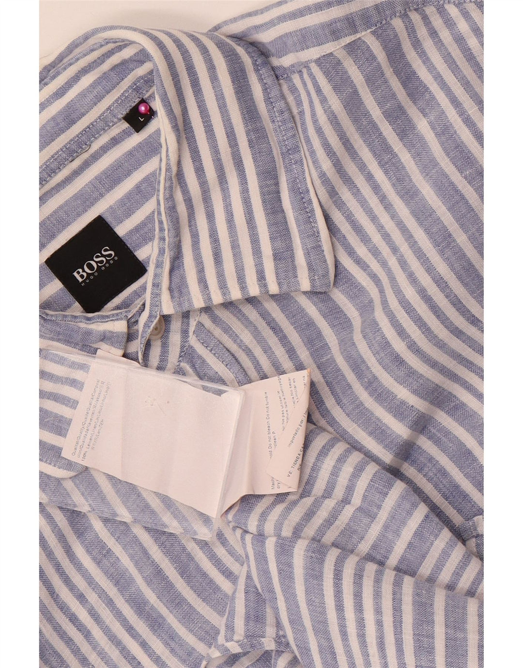 Hugo Boss Mens Shirt Large Blue Pinstripe Linen