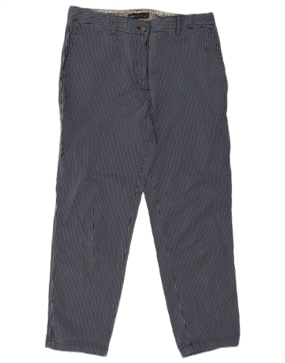 Marks & Spencer Womens Cropped Trousers UK 12 Medium W30 L26 Navy Blue