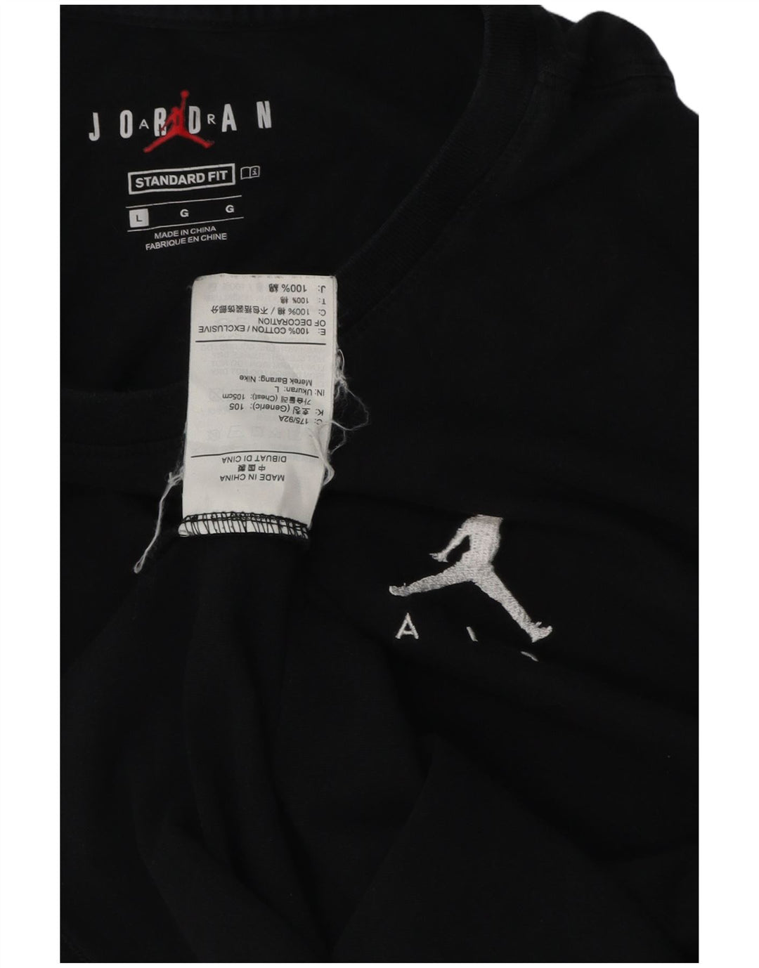 JORDAN Mens Standard Fit T-Shirt Top Large Black Cotton