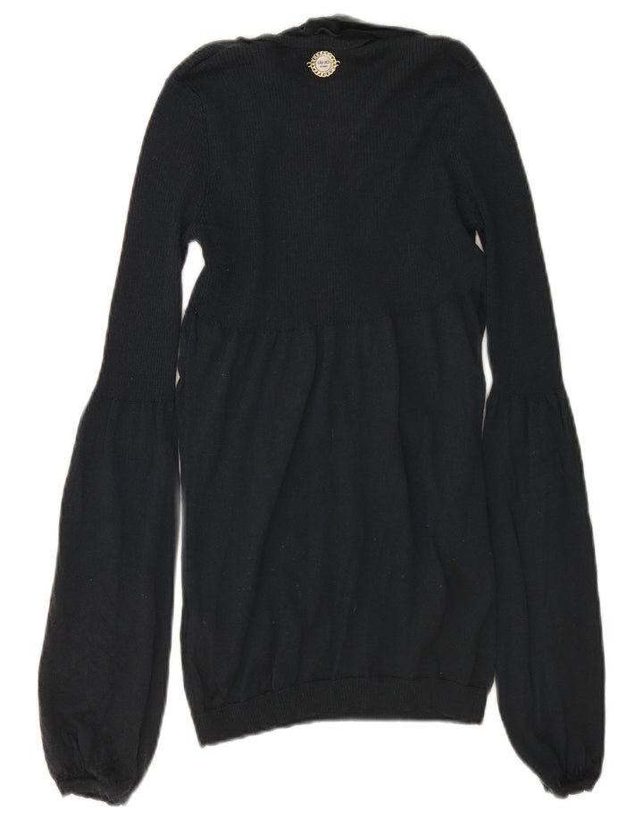 Liu Jo Womens Front Tie V-Neck Jumper Sweater UK 10 Small Black Wool