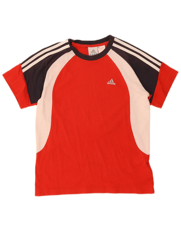 Adidas Boys T-Shirt Top 13-14 Years Red Colourblock Cotton