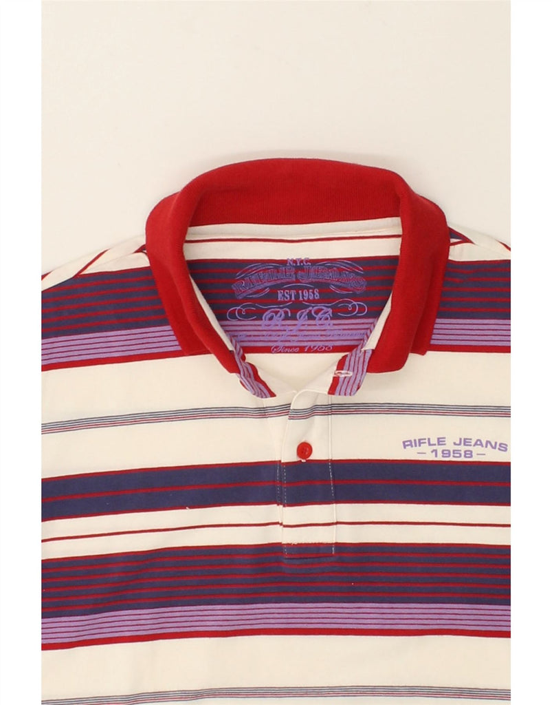 RIFLE Mens Polo Shirt Medium Multicoloured Striped | Vintage Rifle | Thrift | Second-Hand Rifle | Used Clothing | Messina Hembry 