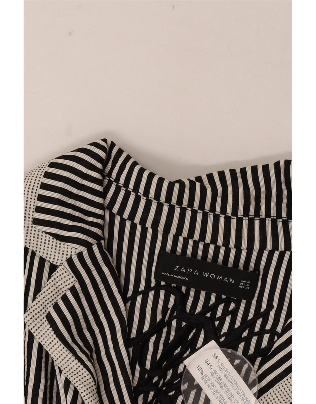Zara Womens 1 Button Blazer Jacket UK 18 XL Black Striped Cotton