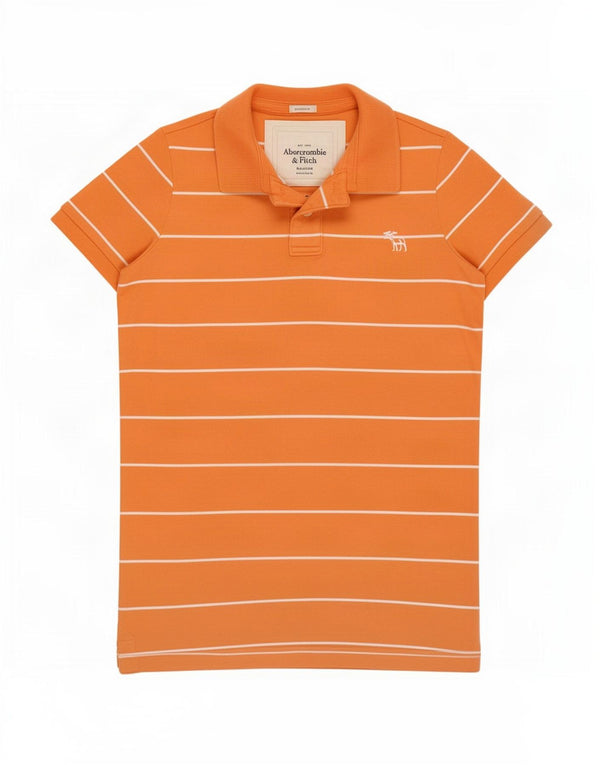 Abercrombie & Fitch Mens Muscle Polo Shirt Medium Orange Striped Cotton