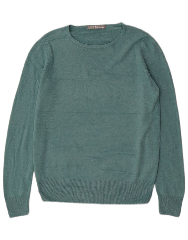 Marks & Spencer Womens Boat Neck Jumper Sweater UK 10 Small Blue Acrylic
