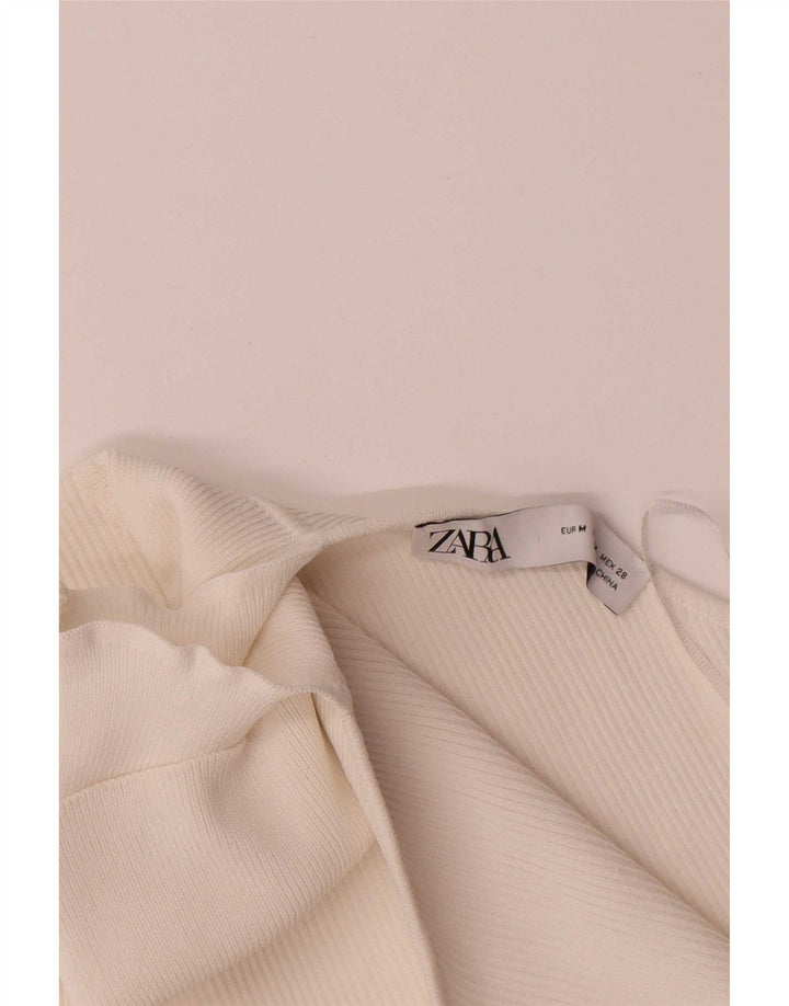 Zara Womens Long Sleeve Crop One Shoulder Top UK 12 Medium White Viscose