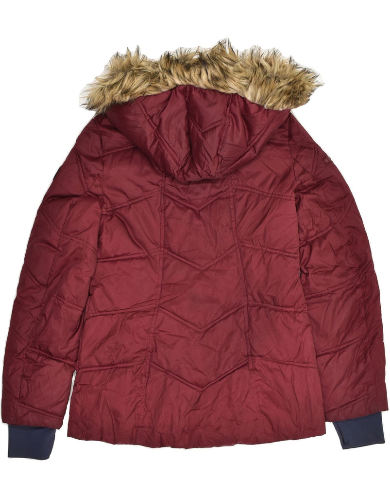 NAUTICA Womens Hooded Padded Jacket UK 10 Small Burgundy Polyester | Vintage Nautica | Thrift | Second-Hand Nautica | Used Clothing | Messina Hembry 