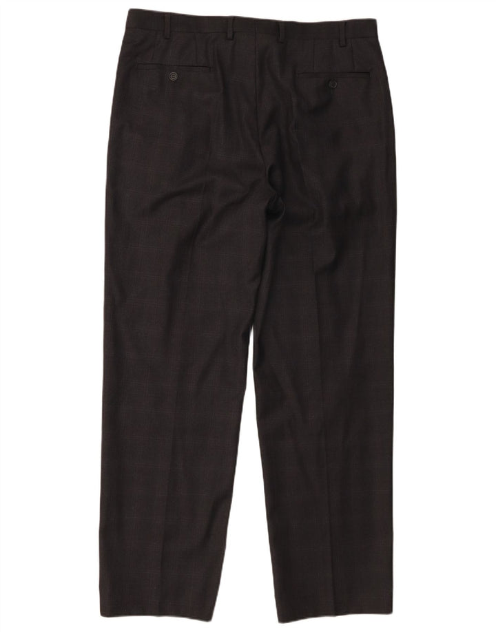 Marks & Spencer Mens Straight Suit Trousers W36 L31 Grey Check New Wool