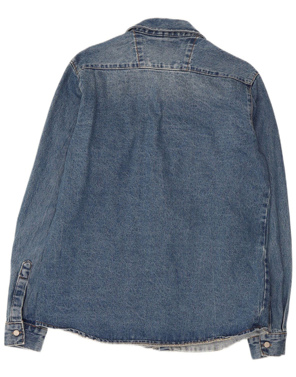 VINTAGE Mens Distressed Denim Shirt Large Blue Cotton