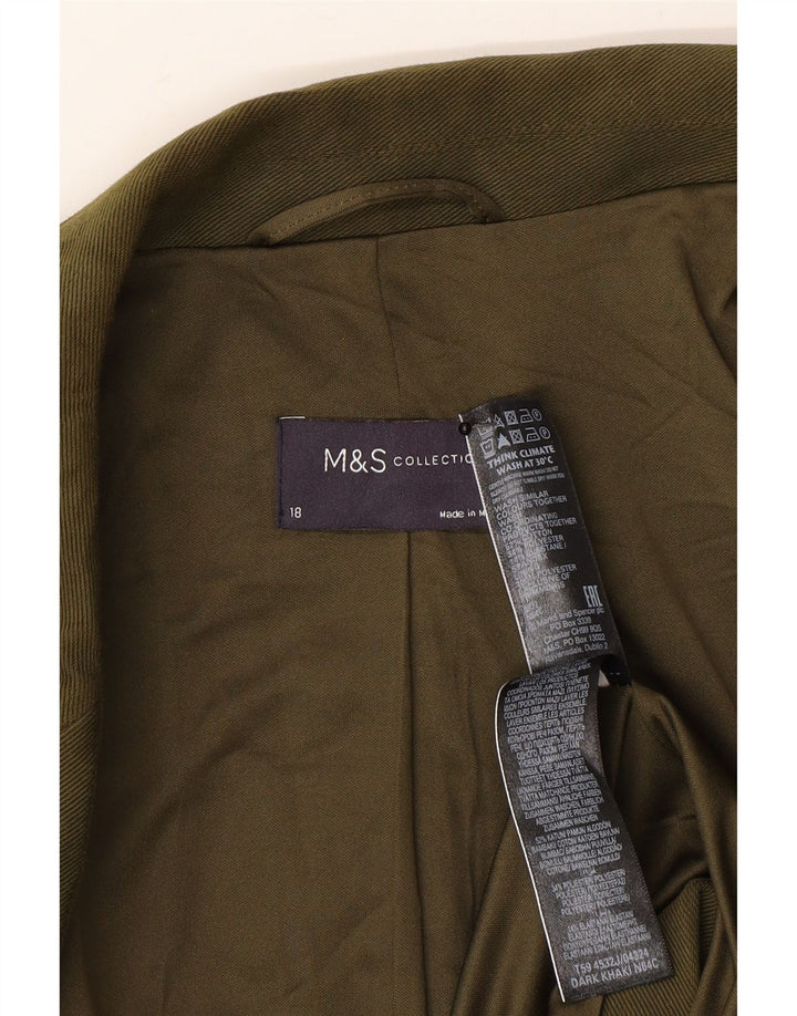 Marks & Spencer Womens 2 Button Blazer Jacket UK 18 XL Khaki Cotton