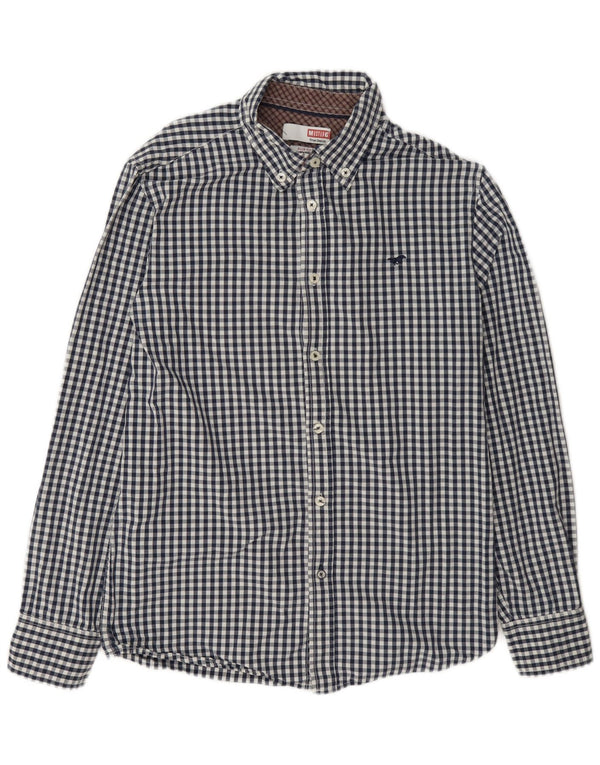 Mustang Mens Slim Fit Shirt Medium Navy Blue Gingham Cotton